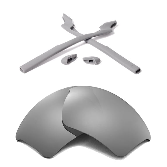 Walleva Titanium Polarized Lenses And Grey Rubber Kit For Oakley Half Jacket 2.0 XL OO9154 Sunglasses