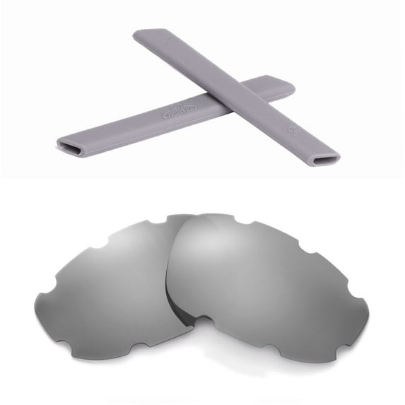 Walleva Titanium Polarized Vented Replacement Lenses And Grey Earsocks For Oakley Split Jacket OO9099 Sunglasses