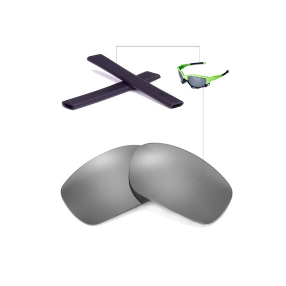 Walleva Titanium Replacement Lenses And Black Earsocks for Oakley Racing Jacket Sunglasses