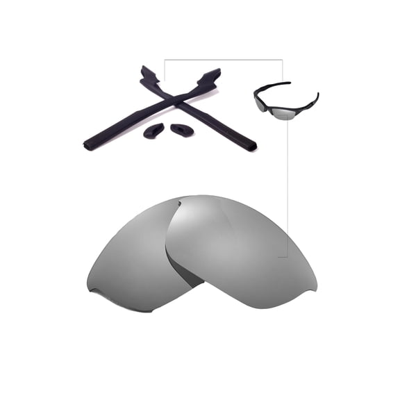 Walleva Titanium Replacement Lenses And Black Rubber Kit for Oakley Half Jacket 2.0 Sunglasses