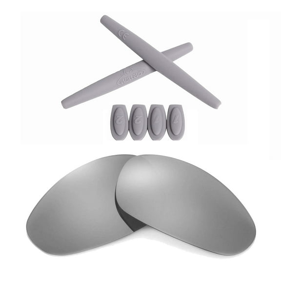Walleva Titanium Replacement Lenses And Grey Rubber Kit(Earsocks Temple Socks) for Oakley Juliet Sunglasses
