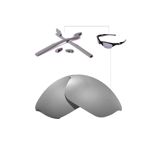 Walleva Titanium Replacement Lenses And Grey Rubber Kit for Oakley Half Jacket 2.0 Sunglasses