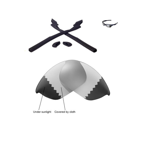 Walleva Transition/Photochromic Polarized Replacement Lenses And Black Rubber Kit For Oakley Half Jacket 2.0 Sunglasses