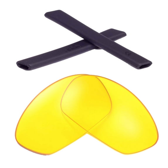 Walleva Yellow Replacement Lenses And Black Earsocks for Oakley Straight Jacket Sunglasses