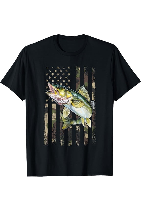 Walleye Camo American Flag, fishing Walleye T-Shirt