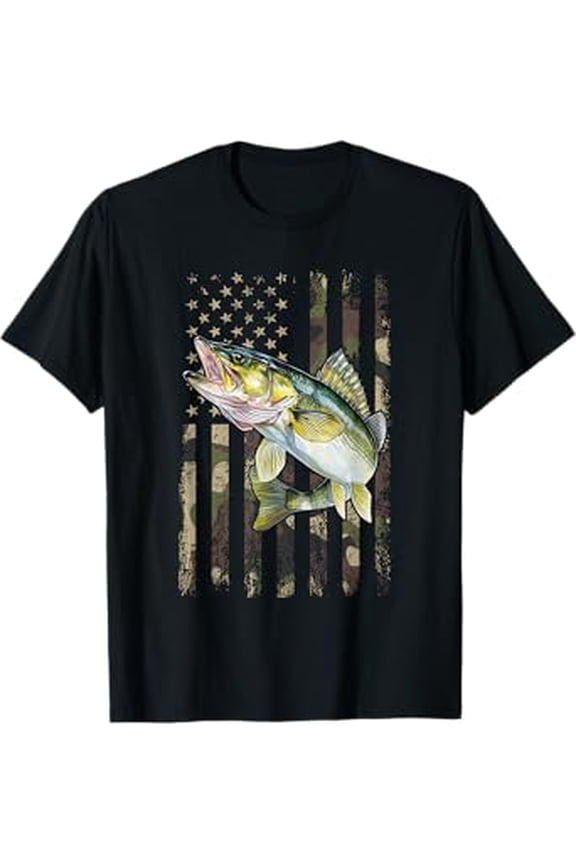 Walleye Camo American Flag, fishing Walleye T-Shirt