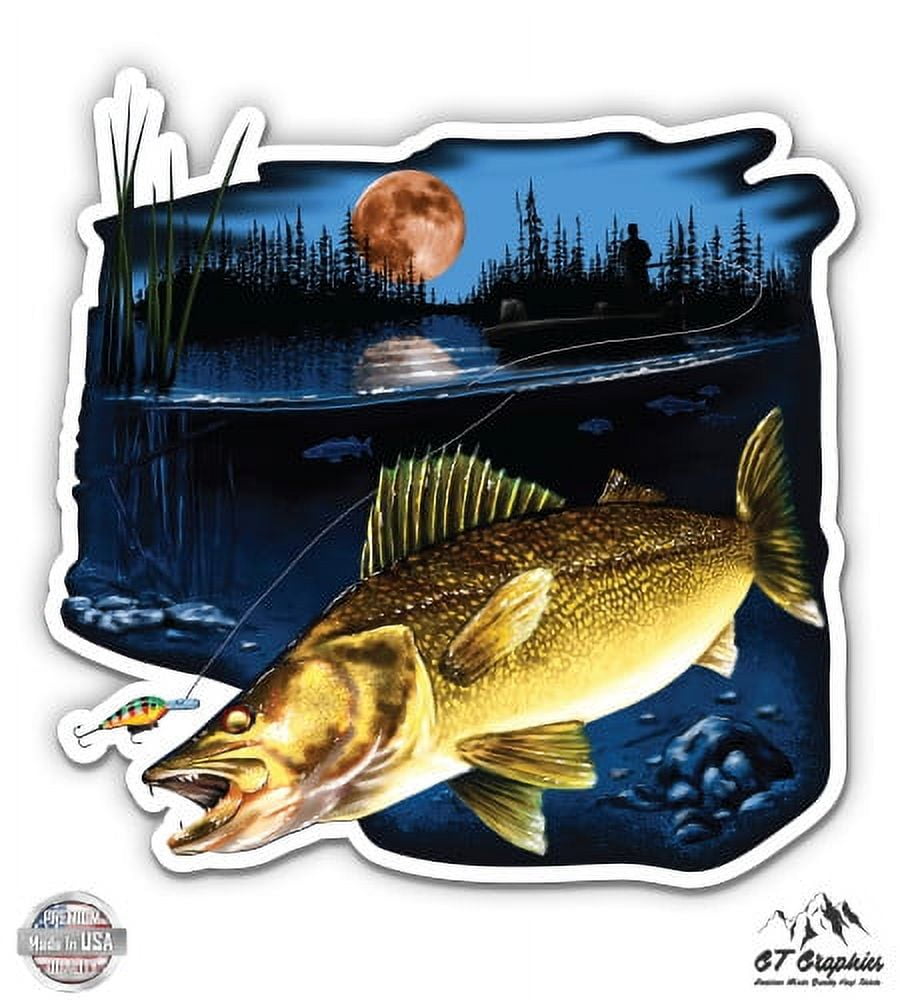Walleye Fishing - 8 Vinyl Sticker - For Car Laptop I-Pad - Waterproof Decal