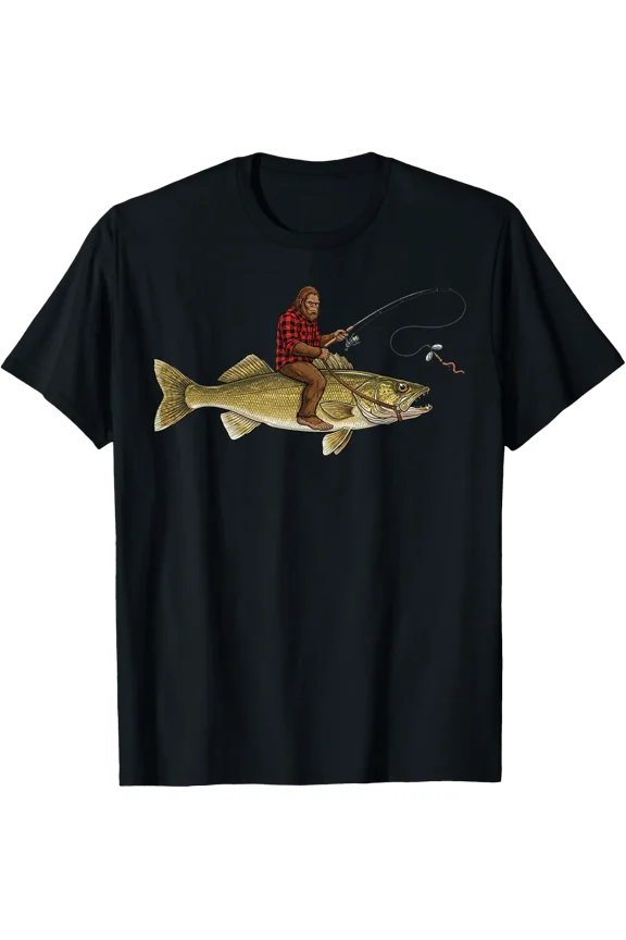 Walleye Fishing Bigfoot Riding Angler Fisherman T-Shirt