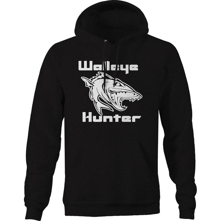 Walleye Hunter Fishing Fleece Sweatshirt for Men 2XL Black 
