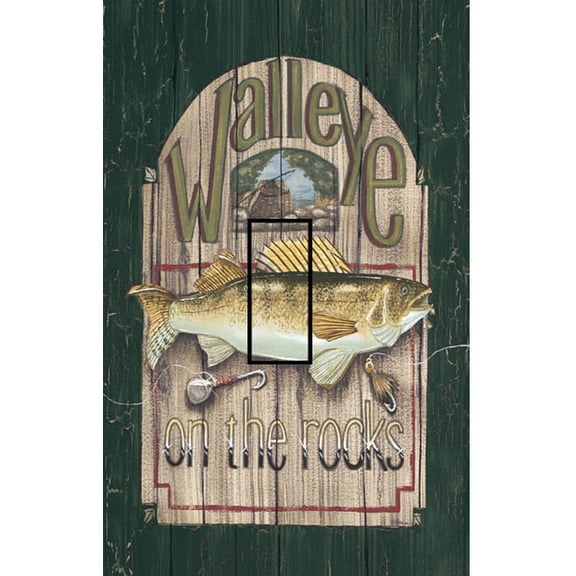 Walleye Single Toggle SwitchStix Peel and Stick Art Deco Switch Plate Cover Applique Washable Heat/Steam/Water-Resistant - 1 unit