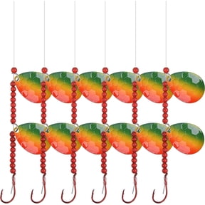 Walleye Spinner Rigs Fishing Lures, 6 Pack Crawler Harness Walleye Spinner Rig Kit Fishing Live Bait Rigs with Colorado Blade Beads Octopus Hook for Freshwater Saltwater
