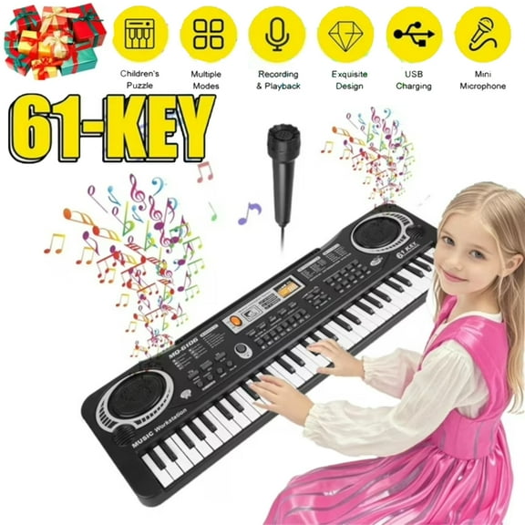Wallfire 61 Key Keyboard Piano,Digital Music Electronic Keyboard Electric Piano Musical Instrument Kids Learning Keyboard with Microphone For Beginners Kids Girls Boys,Black