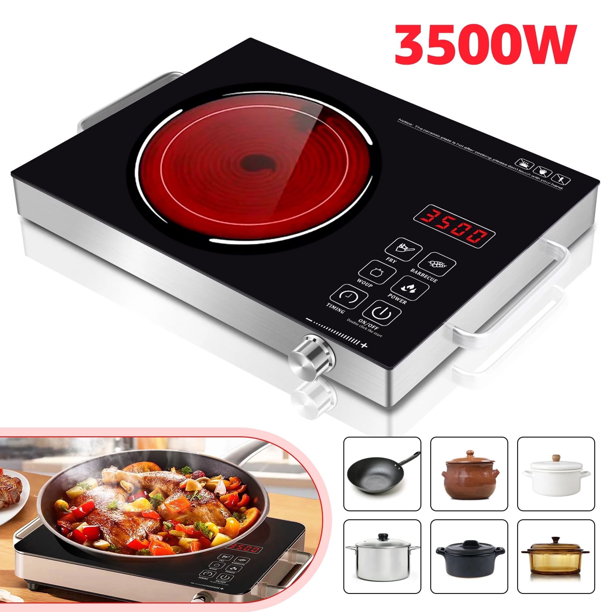 Wallfire Hot Plates for Cooking Electric Stove Top, Portable Small Countertop Single Burner with Knob Control, 3500 Ceramic Glass Infrared Camp Stove