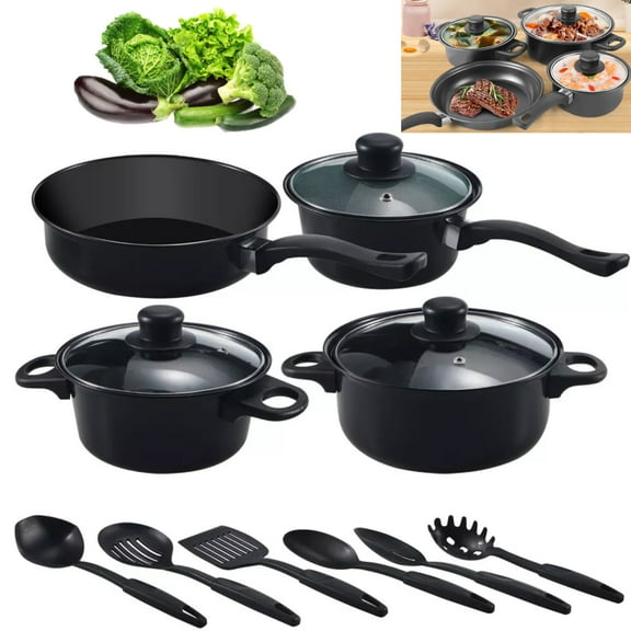 Wallfire Non Stick Cookware Set,Pots and Pans Set,Saucepan Cooking Pot Frying Pan with Lids,Dishwasher Safe,Black