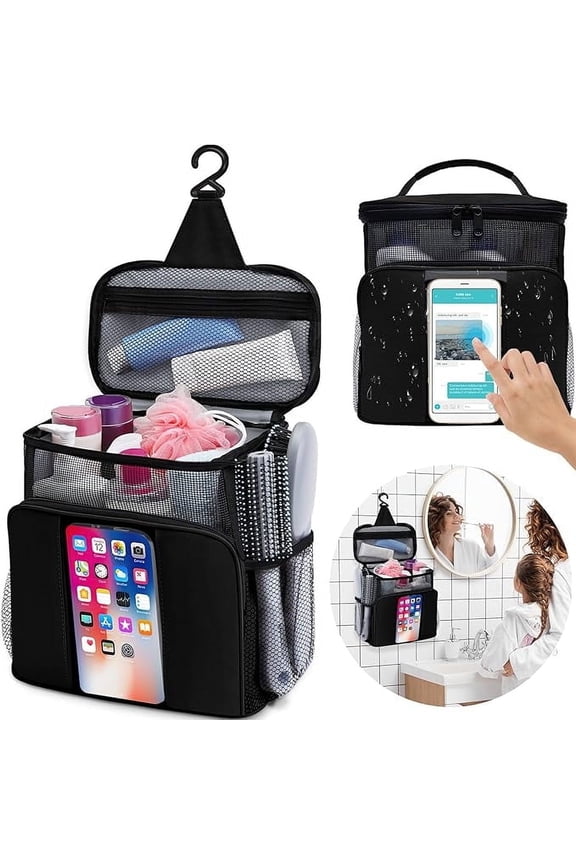 Wallfire Shower Caddy, Dorm Room Essentials for Girls Boys Guys,Travel Essentials Hanging Toiletry Bag Quick Dry Hanging Mesh Tote Bag Shower Caddy Bag for Home College, Camping, Black
