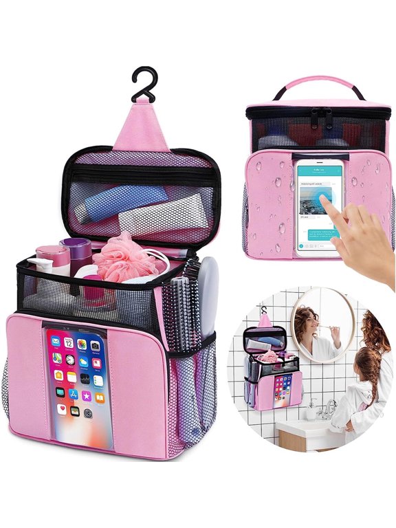 Wallfire Shower Caddy, Dorm Room Essentials for Girls Boys,Toiletry Bag Quick Dry Hanging Mesh Tote Bag Shower Caddy Bag for Home College, Camping, Pink