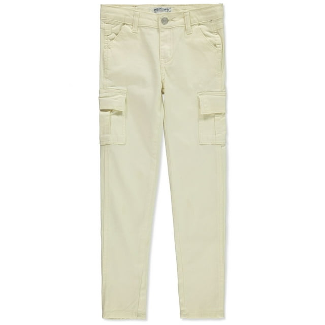 Wallflower Girls' Twill Cargo Skinny Pants off white, 8 (Big Girls