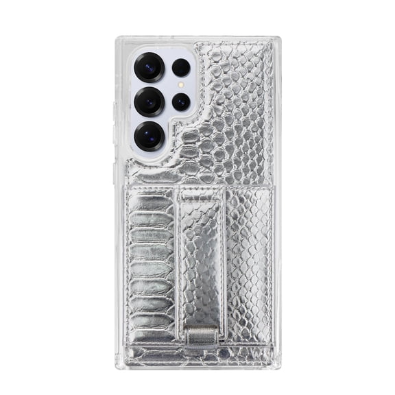 Walli Cases Samsung S23+ Phone Case with Wallet and Finger Strap - Platinum Python