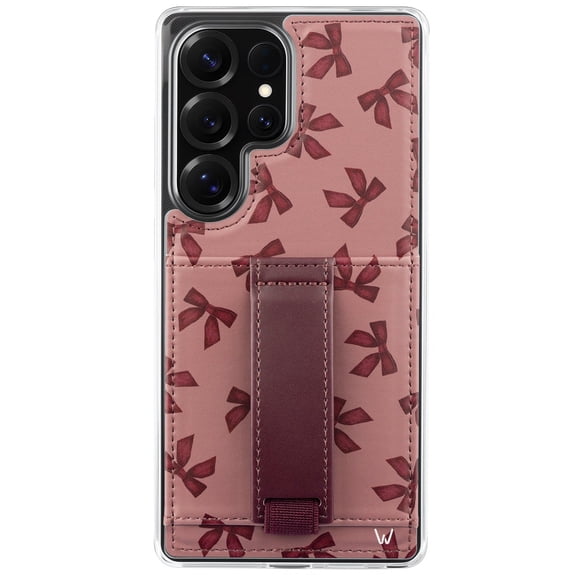 Walli Cases Samsung S26 Phone Case with Wallet and Finger Strap - Bordeaux Bows