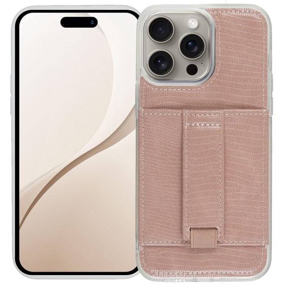 Walli Cases iPhone 12 Pro Max Phone Case with Wallet and Finger Strap - Pink Python