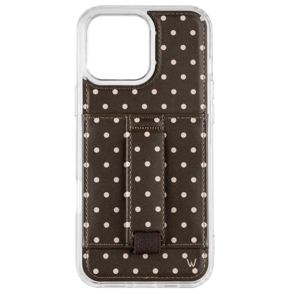 Walli Cases iPhone 16 Phone Case with Wallet and Finger Strap - Cocoa Dot