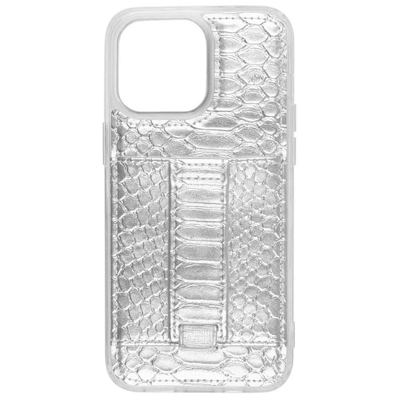 Walli Cases iPhone 16 Pro Phone Case with Wallet and Finger Strap - Platinum Python