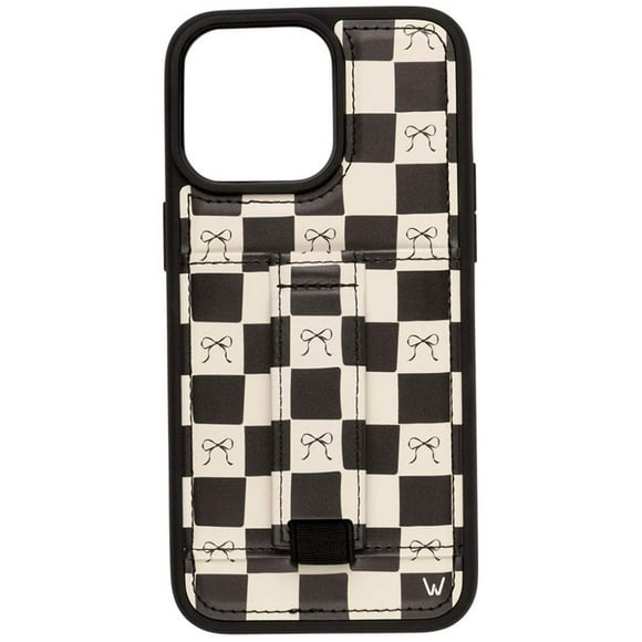 Walli Cases Bow Noir Phone Case for iPhone 15 Pro with Wallet, Kickstand, and Finger Strap