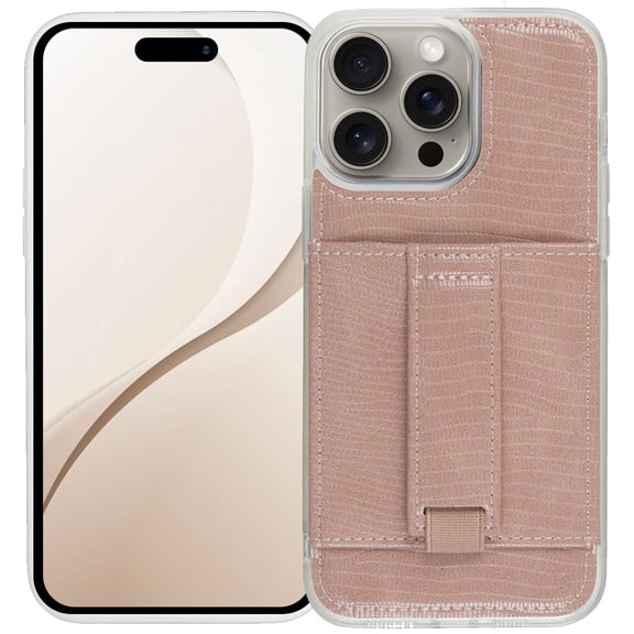 Walli Cases iPhone 13 Pro Max Phone Case with Wallet and Finger Strap - Pink Python