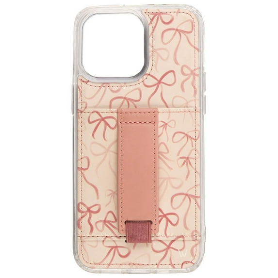 Walli Cases Rosy Ribbons Phone Case for iPhone 14 Pro with Wallet, Kickstand & Finger Strap