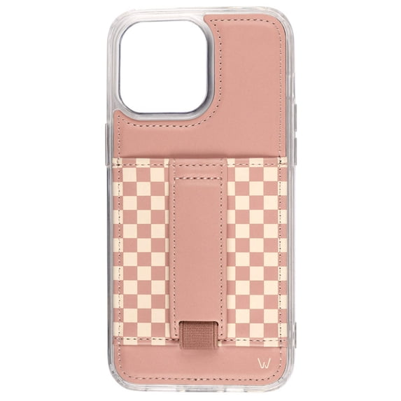 Walli Cases iPhone 13 Pro Max Phone Case with Wallet and Finger Strap - Blush Check