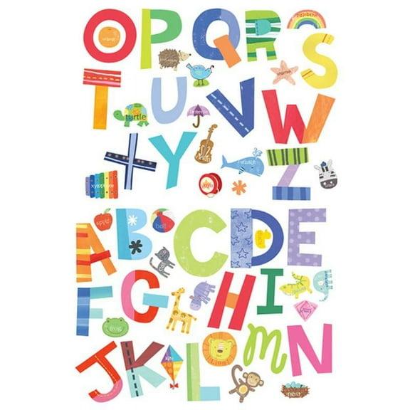Wallies Alphabet Fun Vinyl Decals, 52 Pieces