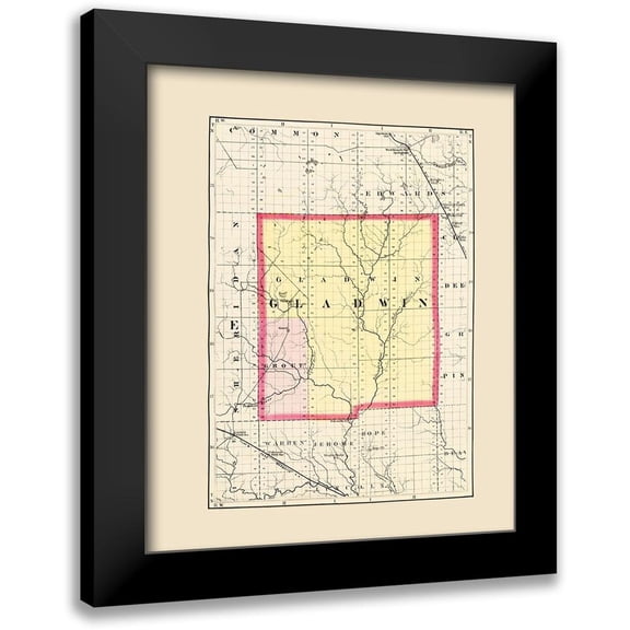 Walling 12x14 Black Modern Framed Museum Art Print Titled - Gladwin Michigan - Walling 1873