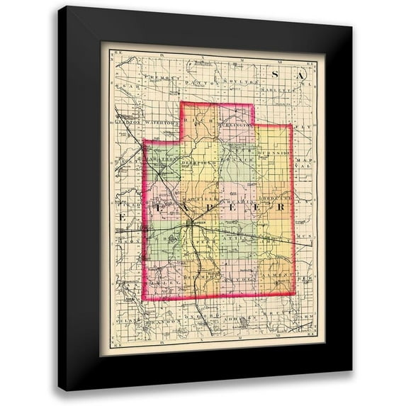 Walling 12x14 Black Modern Framed Museum Art Print Titled - Lapeer Michigan - Walling 1873