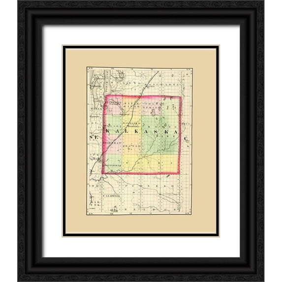 Walling 12x14 Black Ornate Wood Framed with Double Matting Museum Art Print Titled - Kalkaska Michigan - Walling 1873