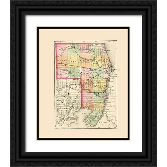 Walling 12x14 Black Ornate Wood Framed with Double Matting Museum Art Print Titled - St Clair Michigan - Walling 1873