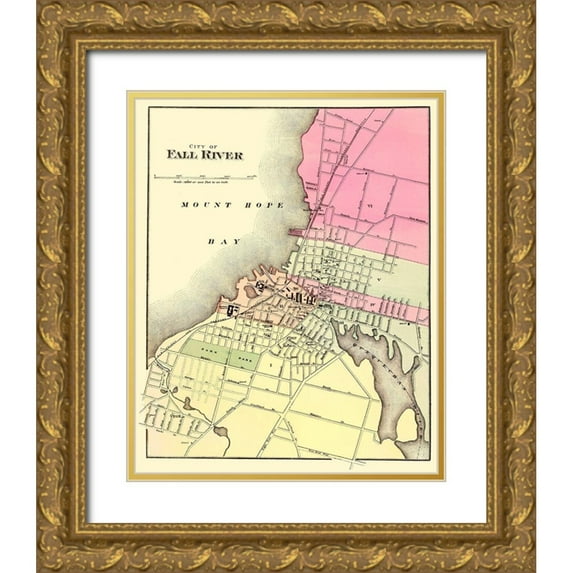 Walling 15x18 Gold Ornate Wood Framed with Double Matting Museum Art Print Titled - Fall River Massachusetts - Walling 1871