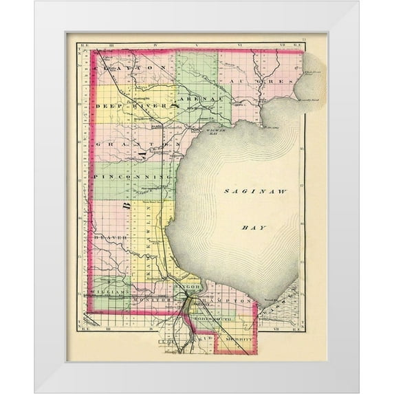 Walling 15x18 White Modern Wood Framed Museum Art Print Titled - Bay Michigan - Walling 1873