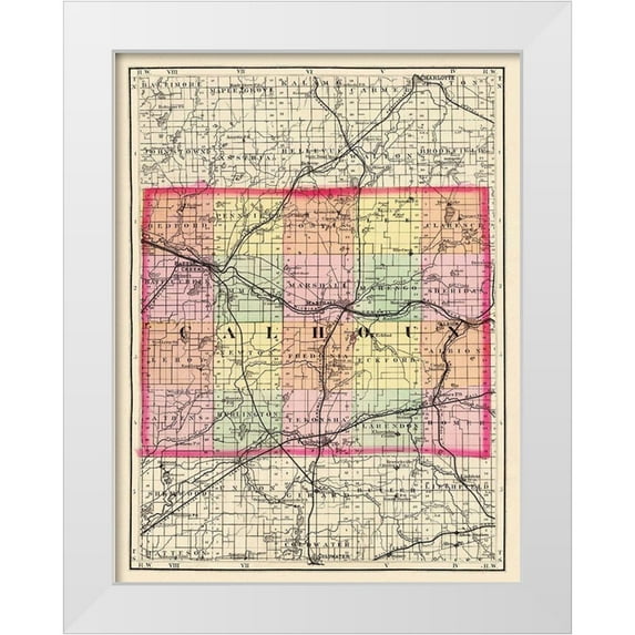 Walling 15x18 White Modern Wood Framed Museum Art Print Titled - Calhoun Michigan - Walling 1873