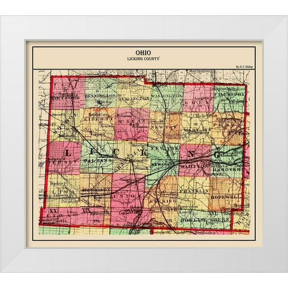 Walling 17x15 White Modern Wood Framed Museum Art Print Titled - Licking Ohio - Walling 1872