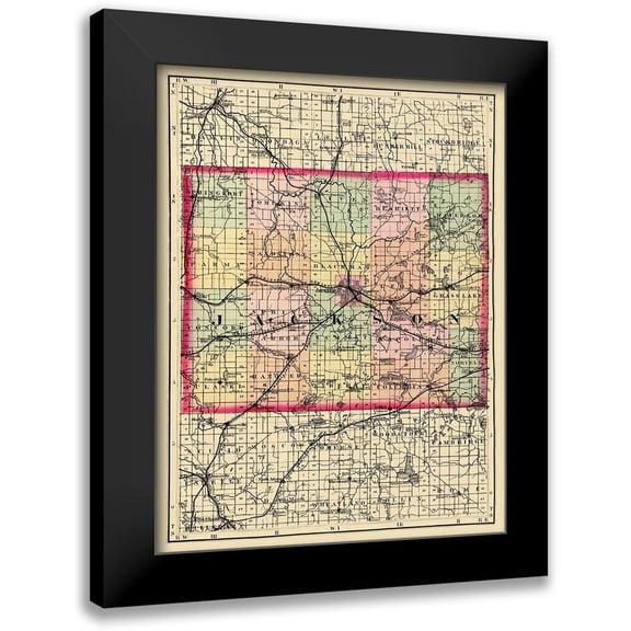 Walling 19x24 Black Modern Framed Museum Art Print Titled - Jackson Michigan - Walling 1873