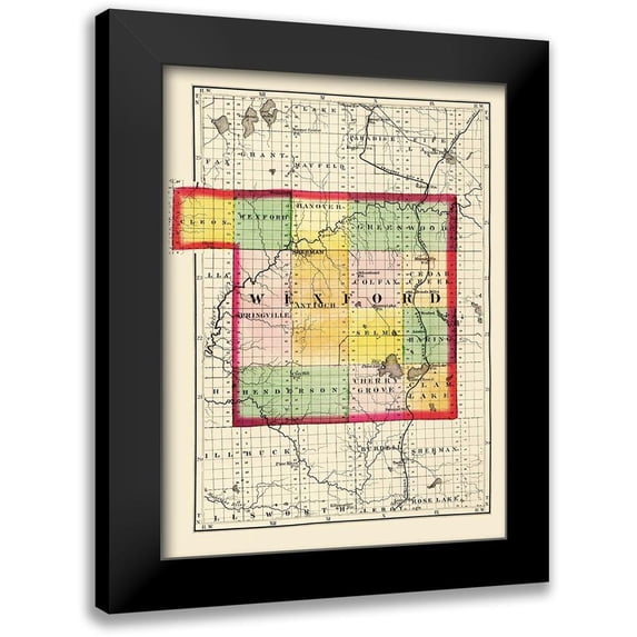 Walling 19x24 Black Modern Framed Museum Art Print Titled - Wexford Michigan - Walling 1873