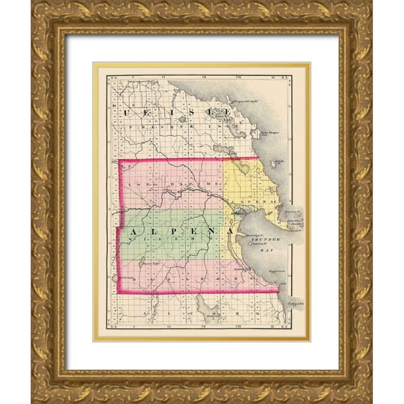 Walling 19x24 Gold Ornate Wood Framed with Double Matting Museum Art Print Titled - Alpena Michigan - Walling 1873