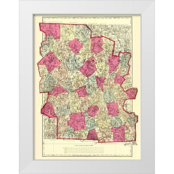 Walling 19x24 White Modern Wood Framed Museum Art Print Titled - Worcester Massachusetts - Walling 1871