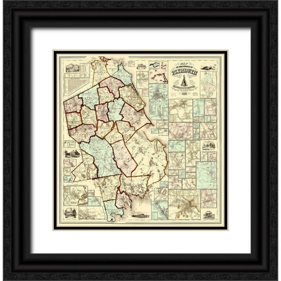 Walling 20x21 Black Ornate Wood Framed with Double Matting Museum Art Print Titled - Plymouth Massachusetts - Walling 1857