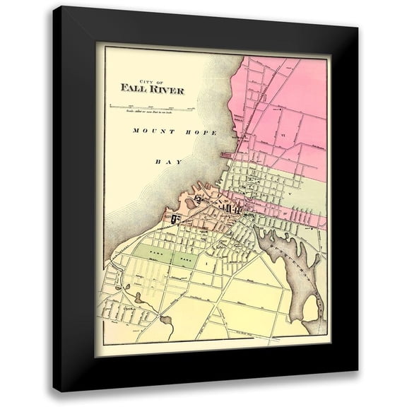 Walling 20x24 Black Modern Framed Museum Art Print Titled - Fall River Massachusetts - Walling 1871