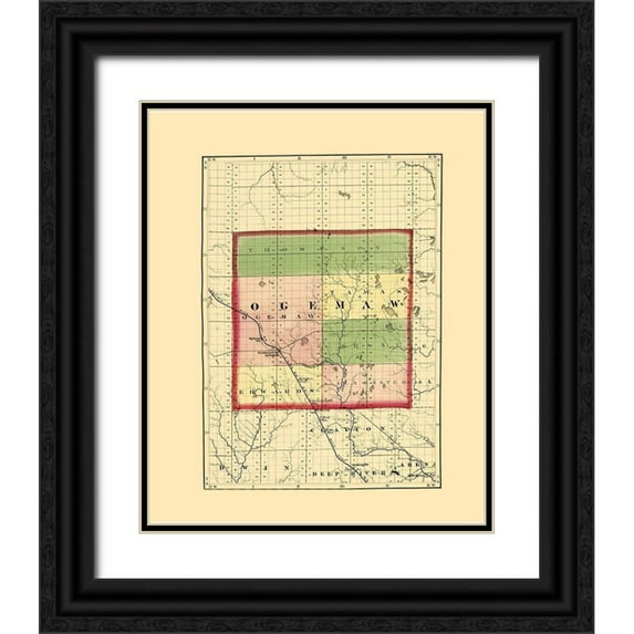 Walling 20x24 Black Ornate Wood Framed with Double Matting Museum Art Print Titled - Ogemaw Michigan - Walling 1873