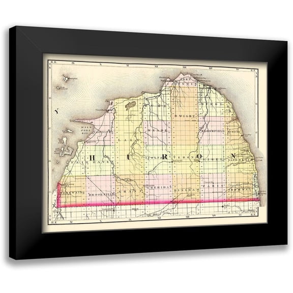 Walling 24x19 Black Modern Framed Museum Art Print Titled - Huron Michigan - Walling 1873