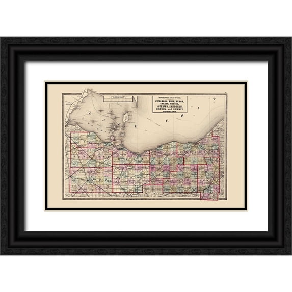 Walling 32x22 Black Ornate Wood Framed with Double Matting Museum Art Print Titled - Ohio North Ohio - Walling 1872