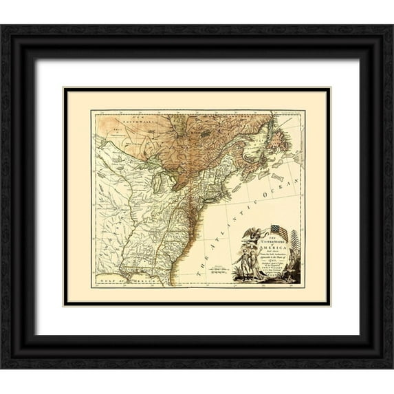 Wallis 24x20 Black Ornate Wood Framed with Double Matting Museum Art Print Titled - United States of America - Wallis 1783