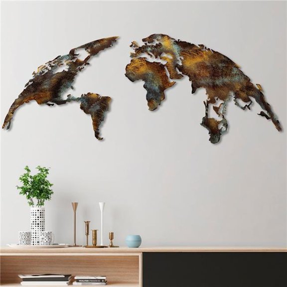 Wallity 891TNL2435 23.23 x 0.059 x 59.06 in. World Map Medium 3 Decorative Metal Wall Accessory - Multi Color